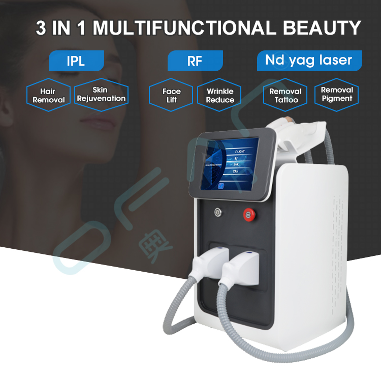 HOT sale spa equip RF equipment Nd yag laser OPT 3in1 portable tattoo/hair removal machine  IPL