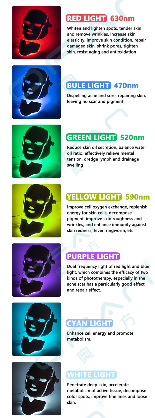 Home Use Anti-aging 7 Color LED PDT Face Mask Wrinkle Removal Photon Beauty Mask