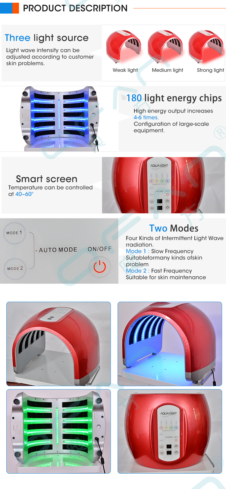 4 Colors light therapy LED new upgrade multiple effects