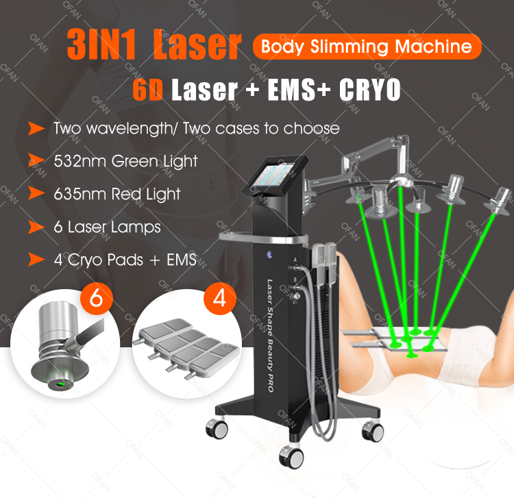dispositivo de reducción de celulitis almohadillas criogénicas 6d  máquina de adelgazamiento con láser verde de crioterapia