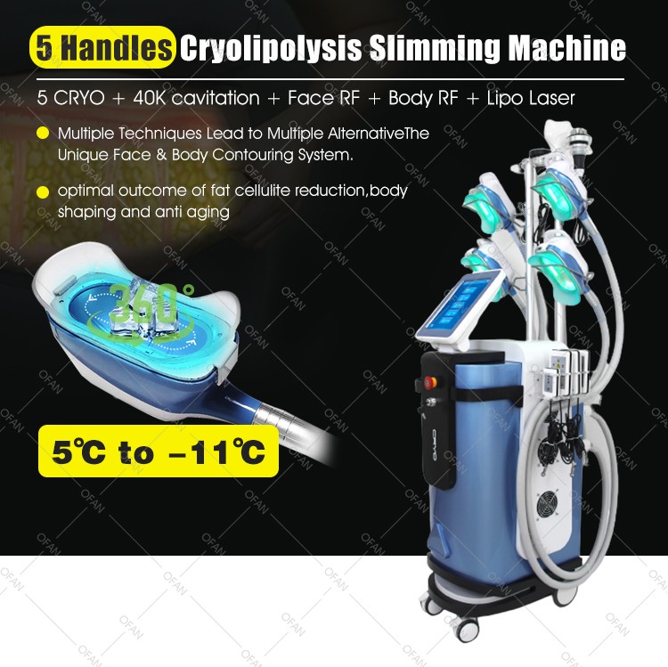 OFAN cool tech sistema de cavitación al vacío 5 manijas kryolipolyse 360 precio de crioterapia Máquina de criolipólisis