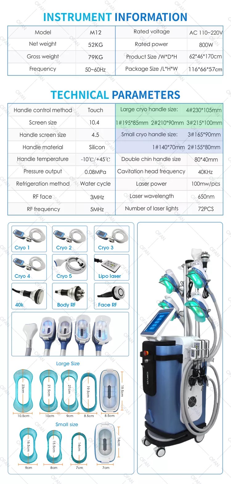 OFAN cool tech sistema de cavitación al vacío 5 manijas kryolipolyse 360 precio de crioterapia Máquina de criolipólisis