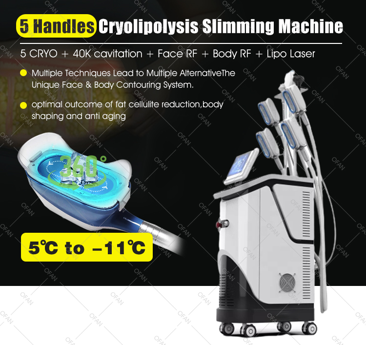 OFAN Cold Body Crioterapia Adelgazante Criolipólisis 5 Manos Cool Tech Esculpir Forma Grasa Equipo de congelación Máquina de criolipólisis